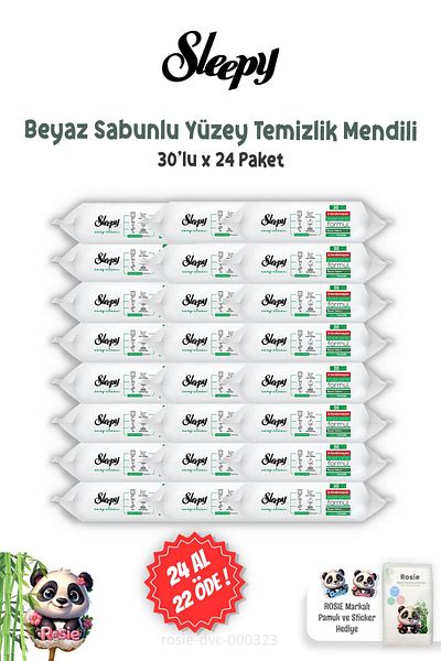 Sleepy Buy 24 Pay 22 - Sleepywhite Soap Surface Cleaning Towels, 30 Pcs and Rosie
