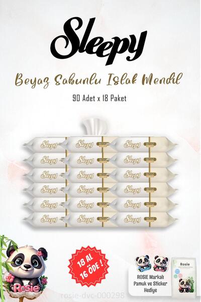 Sleepy 18 AL 16 ÖDE Sleepy Beyaz Sabun Kokulu Islak Havlu Mendil 90 Adet ve R...