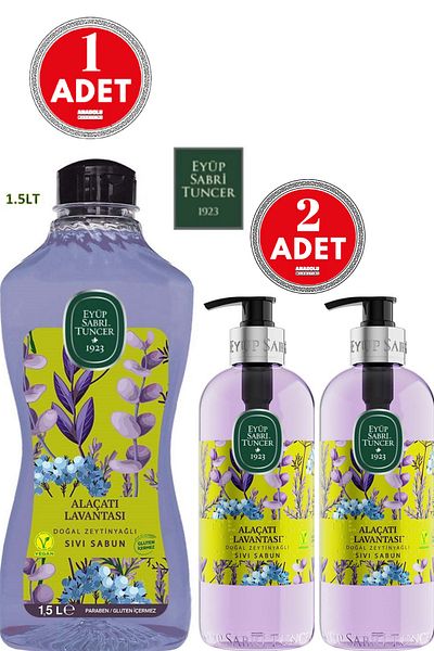 Eyüp Sabri Tuncer Alaçatı Lavender Liquid Soap Set 1500 ml and 500 ml X 2 Pieces