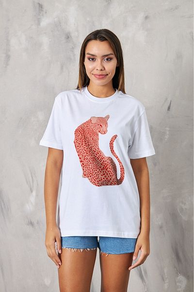 The Champ Clothing Tricou alb pentru damă cu imprimeu Leopard Design