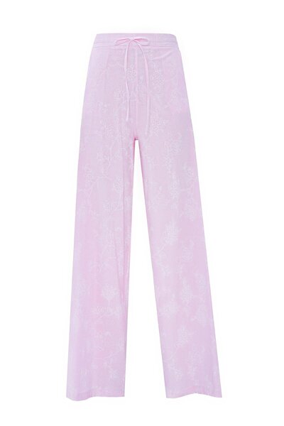 NOK İSTANBUL Floral Striped 100% Koton Çizgili Çiçek Desenli Bol Paça Pantolo...
