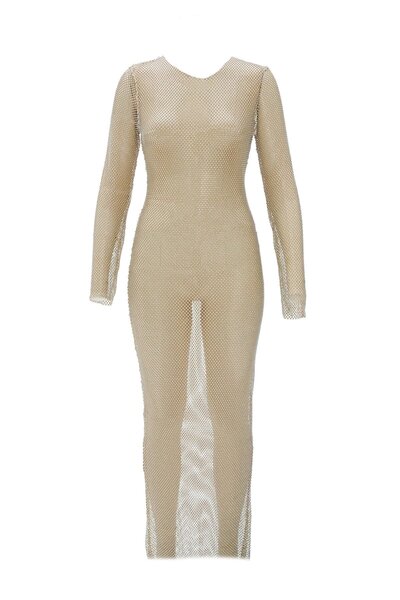 NOK İSTANBUL Dazzling Crystal Elegance Dress Gold