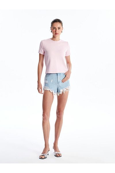 LC Waikiki Pantaloni scurți de jeans pentru femei, cu talie înaltă, cu detaliu rupt