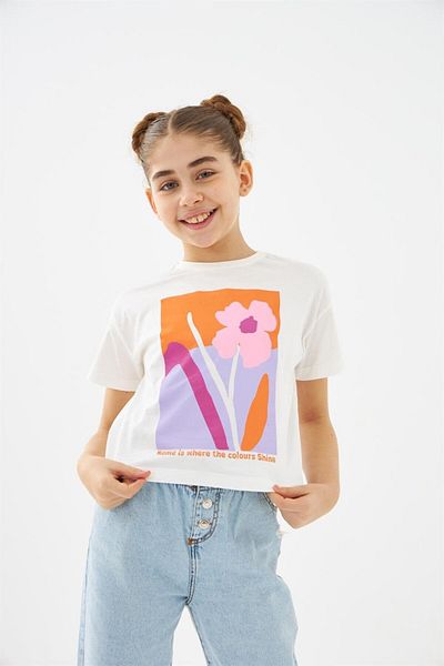 The Champ Clothing Бяла детска тениска - Home Is Weare The Colors Shine, щампа с флорален дизайн