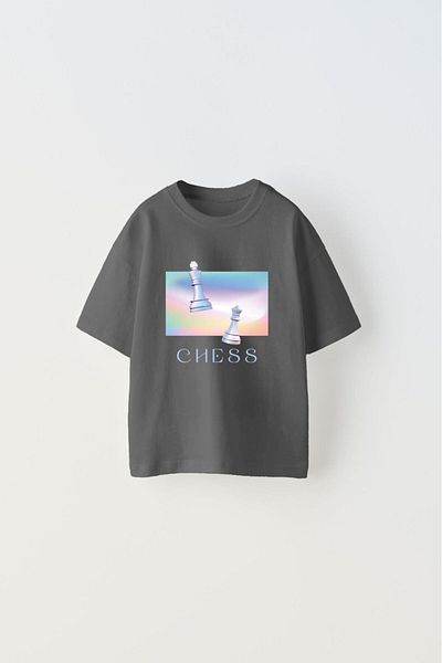 The Champ Clothing Smoke Colored Chess Printed Children's T-shirt - Chess Design