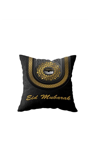 linazaitun Black Eid Mubarak Ramadan Themed Double Sided Hidden Zipper Throw ...