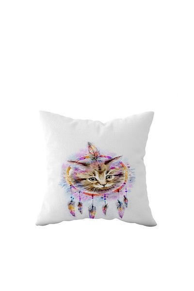 linazaitun Μαξιλαροθήκη με μοτίβο Bohemian Furry Cat με κρυφό φερμουάρ μονής όψης Μαξιλαροθήκη για μαξιλάρι καναπέ