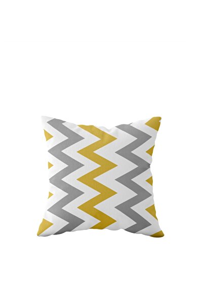 linazaitun Yellow Gray Zigzag Double Sided Hidden Zippered Pillowcase Throw P...
