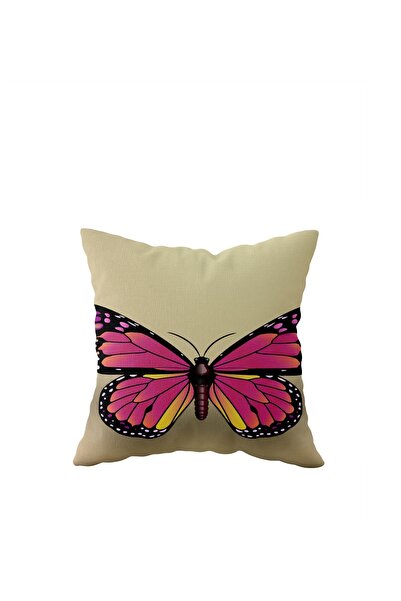 linazaitun Vintage Pink Butterfly Patterned Single Side Hidden Zipper Pillow ...