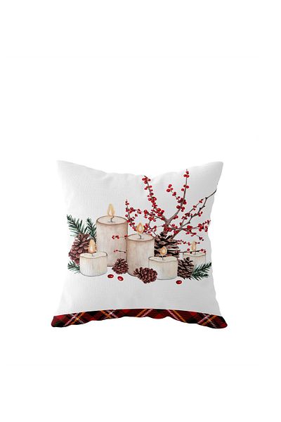 linazaitun Plaid Kokina Candle Cone New Year's Single Sided Hidden Zipper Throw Pillow Sofa Pillow Case