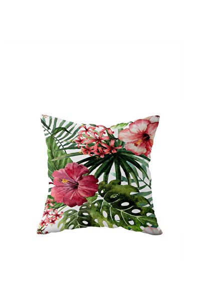linazaitun White Leaf Pattern Single Side Hidden Zipper Pillow Case Throw Pil...