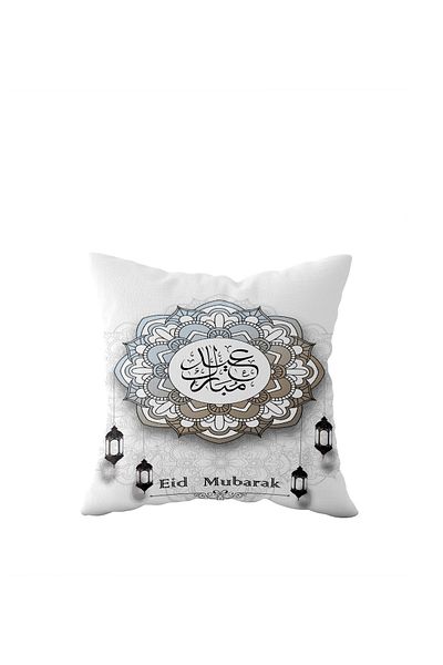 linazaitun Eid Mubarak White Ramadan Themed Single Sided Hidden Zipper Throw Pillow Sofa Pillow Case