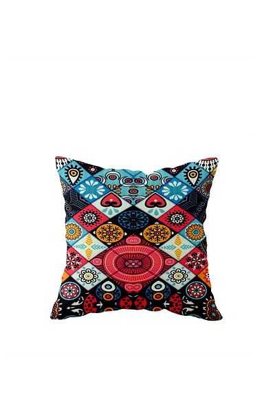 linazaitun Ethnic Tile Colorful Mosaic Double Sided Hidden Zippered Pillowcase Throw Pillow Seat Pillowcase
