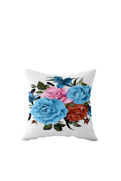 linazaitun Blue Pink Patterned Floral Double Sided Hidden Zippered Pillowcase Throw Pillow Seat Pillowcase