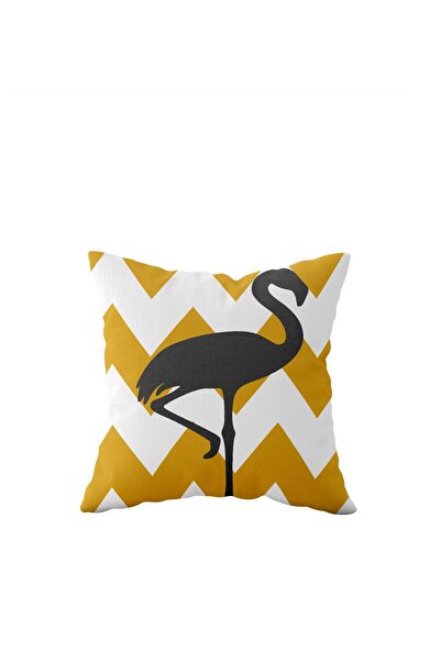 linazaitun Grey-Yellow Filamingo Single Side Hidden Zipper Pillow Case Throw ...