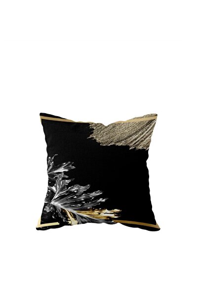 linazaitun Black Leaf Single Side Hidden Zipper Pillow Case Throw Pillow Sofa...