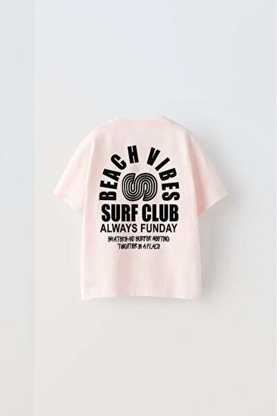 The Champ Clothing Beach Vives Surf Club Unisex Pink Dječji T-shirt - Napisan...