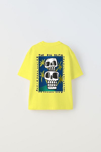 The Champ Clothing Tricou galben pentru copii cu imprimeu cu design cu craniu scris Big Olita