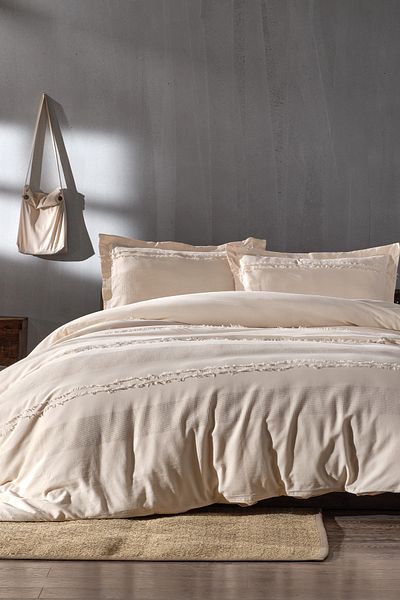 Doqu Home طقم غطاء لحاف فردي كارلا - كريمي