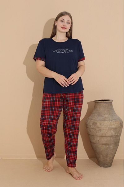 Temporium Plus Size Curve Patterned Short Sleeve Milan Fabric Pajamas Set - 1st Quality Bamboo