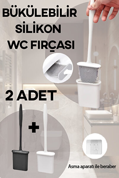 Vwear Negru Alb 1+1 Set de perii de toaletă din silicon practic, pliabil, col...