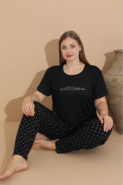 Temporium Plus Size Curve Patterned Short Sleeve Milan Fabric Pajamas Set - 1st Quality Bamboo