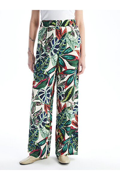 LC Waikiki Mintás széles szárú - elasztikus derékú női nadrág