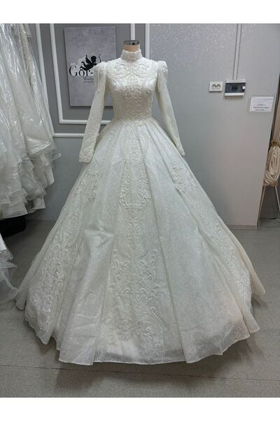 EKY GÖR SEV WEDDING DRESS GÜPÜR İŞLEMELİ A KESİM GELİNLİK