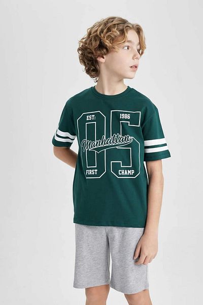 DeFacto Boys' Set of 2 Printed Short Sleeve T-Shirt Shorts C2183A824Sm