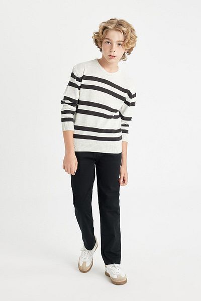 DeFacto Boy's Crew Neck Striped Knitwear Sweater C9654A824Au