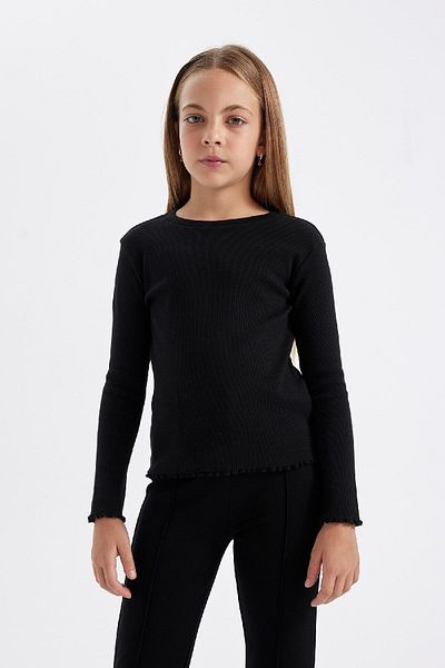 DeFacto Girl's Crew Neck Basic Plain Corduroy Long Sleeve T-Shirt B2387A824Au