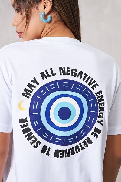 The Champ Clothing Tricou alb pentru femei - May All Negative Energy Evil Eye Design