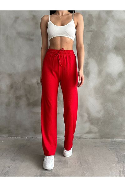 BEJNA Rote Palazzo-Hose mit elastischem Bund für Damen