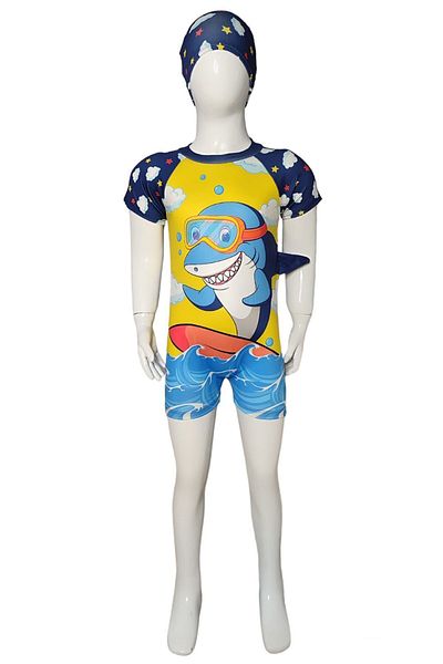 uz shop Yellow Navy Blue Boy's Delicate Skin Swimsuit Jumpsuit Short Sleeve with Shorts Children's Baby Swimsuit