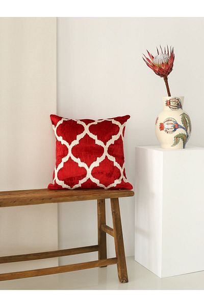 SUENO DESIGN STUDIO Red Silk Velvet Throw Pillow Cushion - Luxury and Stylish Design Decorative Handmade