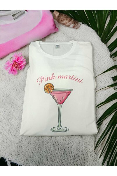 LADİJİTAL BASKI ÇÖZÜMLERİ Tricou cu imprimeu cu pahar de Martini alb