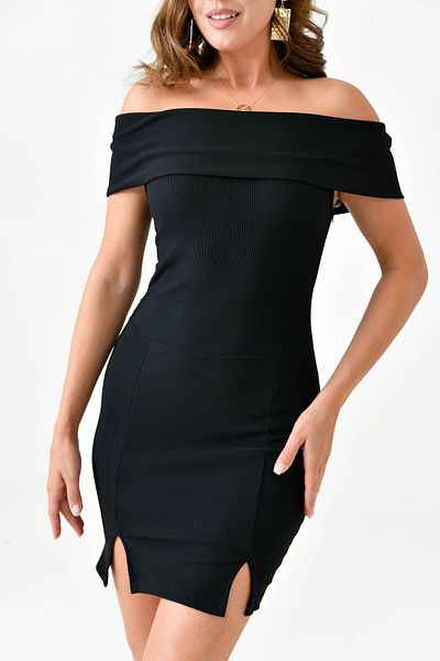 lovebox Černé minišaty Madonna Collar Slit - Flexibilní látka 12366