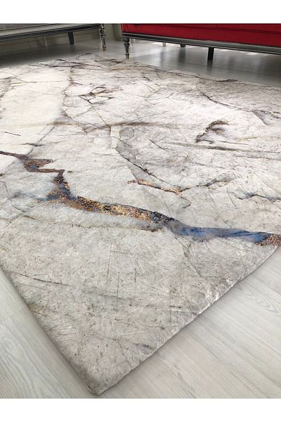 Madame Clean Home 4 M2 White Marble Model Silk Velvet Carpet Cover - 160x230