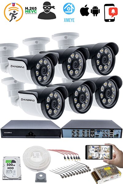 Kadraj 6'LI KAMERALI GÜVENLİK KAMERASI SETİ - 5MP Sony SecuLensli 1080p AHD, 8 Warm LED, Colorvu Gece Renkl
