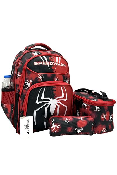 ms mixxstore Rucsac pentru școală primară pentru bărbați - model păianjen, ortopedie, nutriție și suport pentru creion