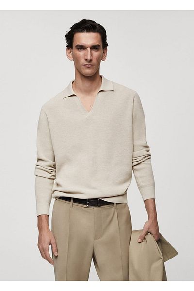 MANGO Man Ribbed Knitted Polo Shirt