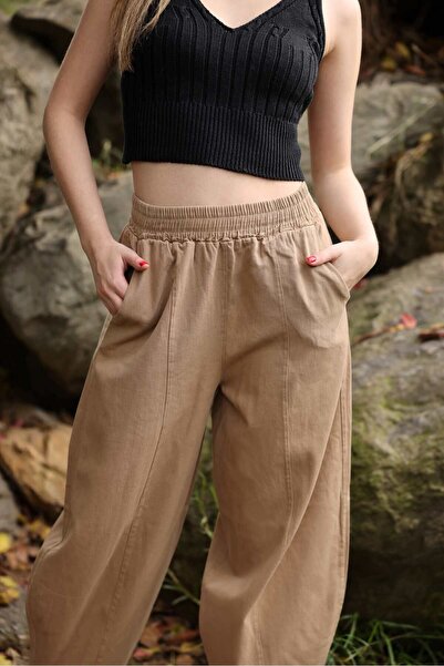 Ozan KOÇ Kadın %100 Pamuk Cepli Gabardin Şalvar Pantolon