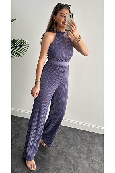 BEAUTY FASHİON فستان سهرة نسائي أرجواني برقبة رسن بدون أكمام - فستان سهرة وحفلات التخرج