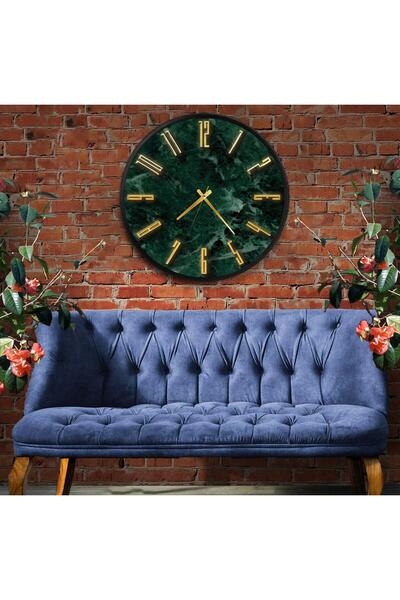 EMYA HOME Yeşil Mermer Kanvas (Ahşap) Duvar Saati - 50 cm