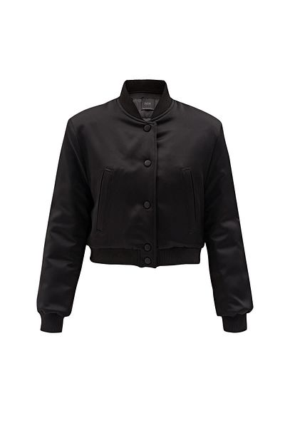 NOK İSTANBUL Nok Stylish Series Trendsetter Satin Embroidered Bomber Black