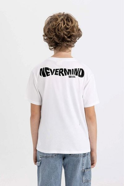 The Champ Clothing Nevermind Бяла детска тениска с щампа с надписан дизайн на усмивка Nirvana
