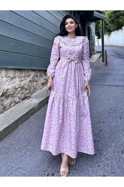 KÜÇÜĞÜM BUTİK Rochie stratificată florală roz-visiniu cu guler mobil Hijab