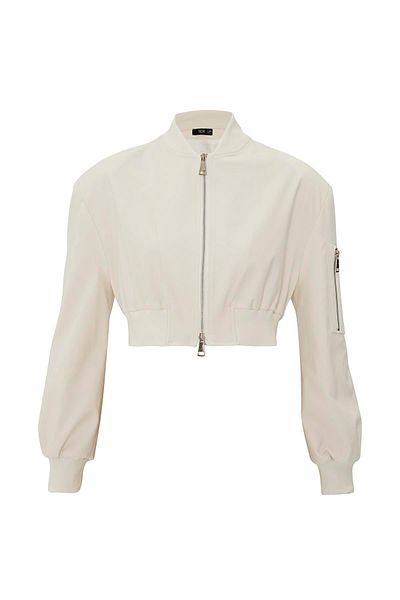 NOK İSTANBUL Cool Mode Series Padded Crop Bomber Ecru
