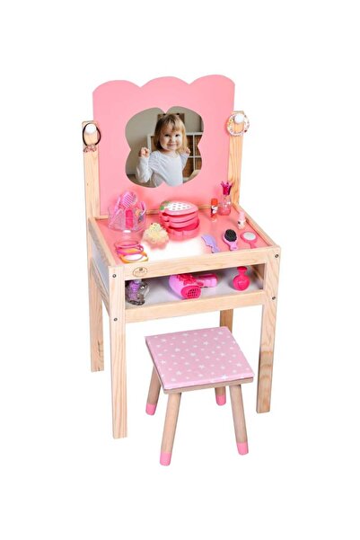 HOBBY HOUSE طاولة مكياج خشبية للأطفال مع هدية مقعد