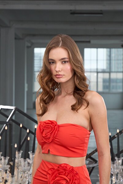 NOK İSTANBUL Glamourous Rose Crop Top Turuncu